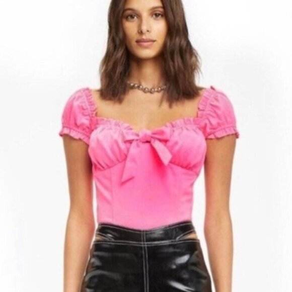 I.AM.GIA Satin Naomi Ruffle Bustier Top Hot Pink Y2K XS - Picture 1 of 3